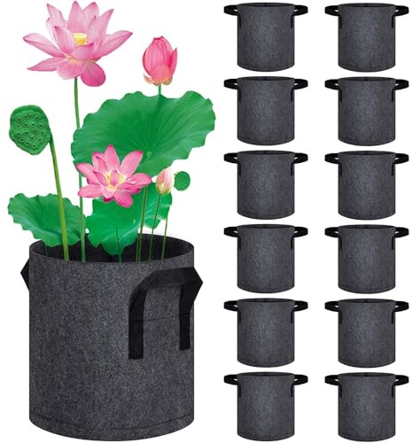 DECOHS Paquete de 12 macetas de lirio para estanque, macetas acuáticas de tela de fieltro transpirable de 3 galones, bolsas de cultivo reutilizables con asas para plantas acuáticas, plantas de