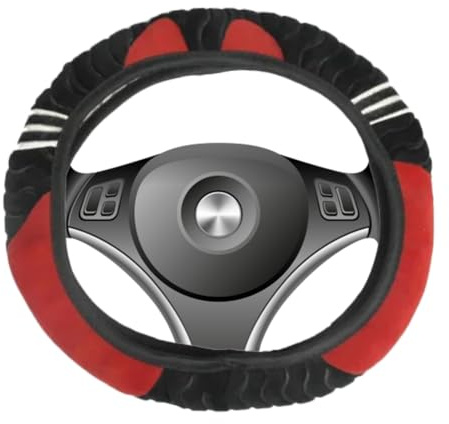 LONZIKP Lenkradbezug Winter Plüsch Anti Rutsch Universal Auto Lenkradhülle Für Herbst- und Wintersaison (schwarz rot)