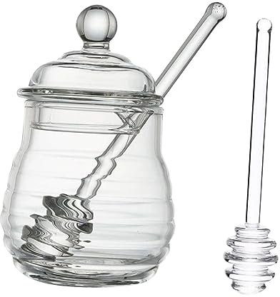 AUTSUPPL Honey Jar Storage Jar Glass Lidded Solid Stirring Stick for Kitchen Desktop Home Office Use