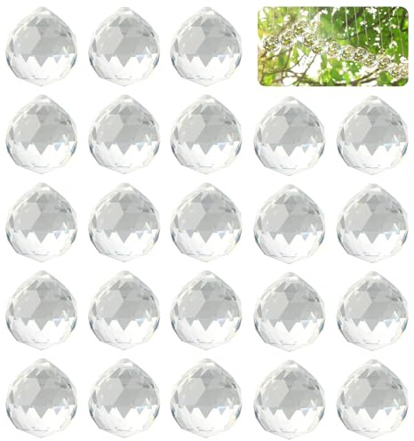 LUCKNIGHT 23 Stück Sonnenfänger Kristall, 30 mm Kristalle zum Aufhängen Klare Kristallkugel Prisma Prisma Kristall Facettierte Prismenkugeln, mit Angelschnur, für Hochzeit, Fotografie, Garten, Fenster