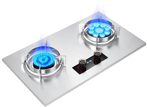 Cuisinière À Gaz 2 Brûleurs, Cuisinière En Cuivre Moulé En Acier Inoxydable, Cuisinière Convertible NG/GPL, Avec Protection Contre L'extinction Et Minuterie, For Maison Et Camping-Car, 5,2 KW/7,0 KW(N