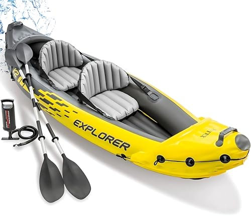 SENSHI Inflatable Kayak Set, 2-Person Inflatable Boat with Aluminum Oars, Padded Seats, Fins, Hand Pump, Repair Kit and Carry Bag, Blow Up Canoe for Lakes, Rivers & Sea Shores