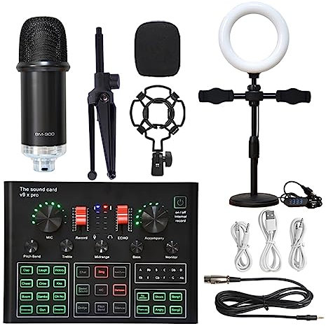 OLSKFUH Kit De Carte Son Kit De Microphone À Condensateur De Studio Professionnel Wxh1000 Kit De Micro avec Carte Son en Direct Karaoké sans Fil Configuration De Studi,Black-1