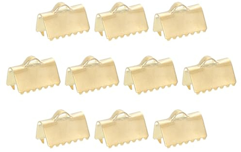 QUARKZMAN 20Pcs Fermagli per Estremità del Nastro, 10mm pinze per Estremità del Cordino in Acciaio Inossidabile con Anello Arricciato per Estremità di Nastro, Segnalibri, Portachiavi,Oro