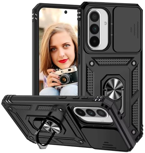 POUHYE Mobilskal för Samsung galaxy A36 5g / Samsung Galaxy A56 5G Fodral, [Skydd för skjutkameran] Stötsäkert utomhusfodral i militärklass case magnetisk ringhållare, robust telefonskydd Svart