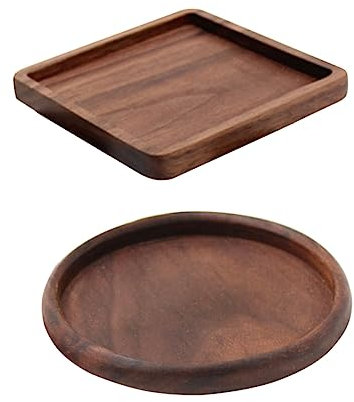 HOLIDYOYO 2piezas Posavasos De Madera para Tazas Posavasos De Nogal Redonda y Cuadrada Resistente Al Calor para Comedor Hogar y Té