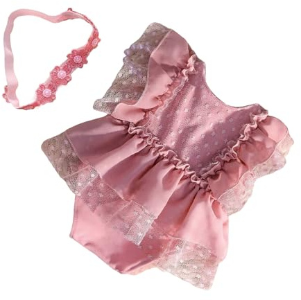 Baby Photography Costume Clothing Flower Headband and Romper Outfit Newborns Photography Props Girl Photo Clothes Newborn Lace Outfit