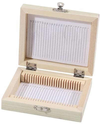 CHGCRAFT 25 Platz Hölzerne Mikroskop Dia Halter Mikroskop Dia Aufbewahrungsboxen Eisenklammern Scharnier Lagerung Mikroskop Dia Halter Fall Beige 5,12x4,25x1,38 Zoll