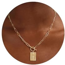 Moodear Cross Necklace for Women Trendy Dainty Chunky 14K Gold Plated Necklace Toggle Clasp Paperclip Chain Necklace Faith Religious Gold Jewelry Christian Gifts for Women