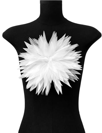 WANYI Stoffblumen zum Aufnähen Ansteckblume Damen 23cm Tüllblumen zum Aufnähen Chrysantheme Applique Applikation für DIY Basteln Kleidung Zubehör(Weiß)