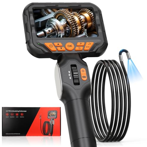 TURNRISE 210° Rotazione Telecamera Endoscopica 1,6M Endoscopio Industriale 4,3 Pollici Telecamera Ispezione Tubi con 7 luci LED IP67 Sonda Telecamera per fognatura 1080P Telecamera Portatile
