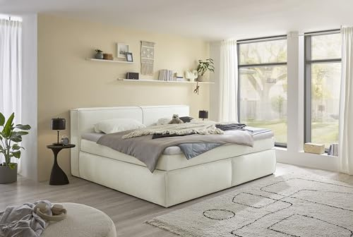 Boxspringbett Sandon Familienbett 240x200 in Ivory – Duo-Wendematratze H3/H4 mit 7-Zonen-Tonnentaschenfederkern, 6 cm Topper & komfortable Liegehöhe 70 cm