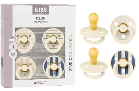 BIBS Colour Studio Schnuller 4er-Pack, BPA-frei, Kirschform Nippel. Naturkautschuk/Latex, Hergestellt in Dänemark, Größe 1 (0-6 Monate), Ivory