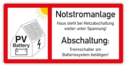 Aufkleber Warnung Spannungshinweis „PV-Anlage Battery Notstromanlage“ Photovoltaik Solar Sticker Folie selbstklebend | Größe wählbar Made in Germany, Größe: 30 x 15 cm