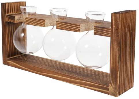 Holzrahmen Pflanzenglas aus Glas und Holz für Hydrokultur Zuhause | Tischdeko für Esszimmer und Heim, Braune Ausführung, Filigrane Details, 1 Satz