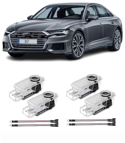 SUCANY Compatibile con Luci Proiettore Porta,Per A1/A3/A4/A5/A6/A7/A8/Q2/Q3/Q5/Q7/Q8/TT/R8,illuminazione Sottoscocca Auto, Luce LED di benvenuto Proiettore Logo (4 Pezzi)
