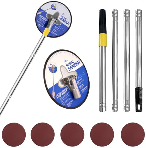RNPKZ Drywall Pole Sander, 9 Inch Drywall Polishing Sanding Tool with Adjustable Extension Pole & 5Pcs Sanding Sheets 80, 100,120,180, 240 Grit, 360 Circular Radial Sander for Walls and Ceilings(Blue)