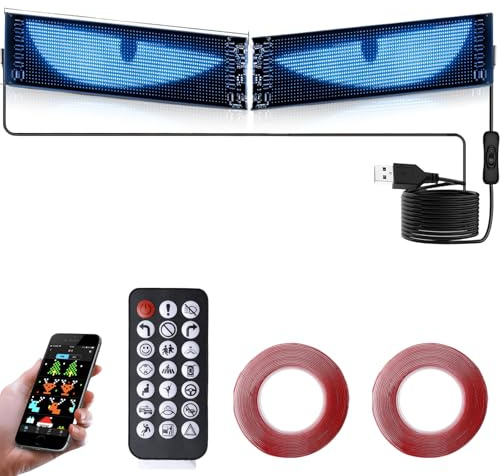 2er LED Augen für Auto/LKW, Devil Eyes Light, 10x35cm Personalisiert Augen Lichtschilder Led Laufschrift mit APP-Steuerung Fernbedienung Bluetooth USB 5V, Teufelaugen Licht für Auto, LKW, RV
