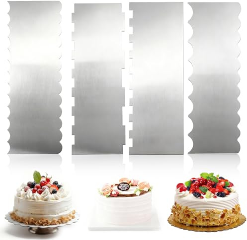 4 PCS Cake Scraper Stainless Steel, Cake Buttercream Smoother 8.6x3 Inch Edges Comb Frosting Leveler Double Sided Spatula for Cream Mousse Butter
