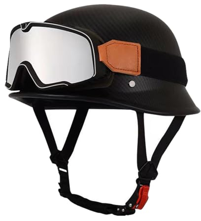 Caschi Scodella Retrò Moto Casco Mezzo Leggero Omologato DOTECE Caschi Cromwell Robusto Con Occhiali Elmetto Caschi Jet E Demi-Jet Aperto Casco Da Scooter Per Adulti Uomini Donne M,M:57-58CM