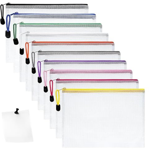 Dokumententasche A6, 12 Pcs Mesh Plastic Zip Bag, Wasserdichte Document Case, Reißverschlusstasche Zip Beutel Taschen Kunststoff Mesh Dokumentenmappen Für Dokumente, Akten, Kosmetika