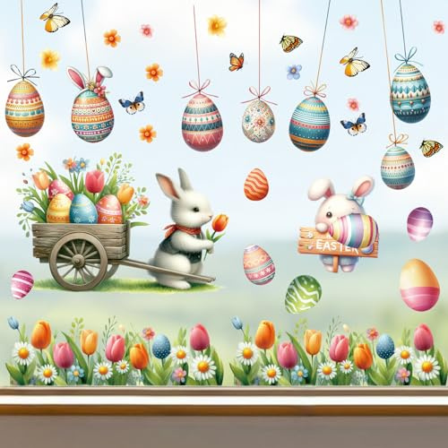 Fensterbilder Ostern Selbstklebend,9 Blätter Ostern Fensterbilder,Selbstklebend Fenstersticker Aufkleber Wiederverwendbare Osterndeko für Kinderzimmer Dekoration