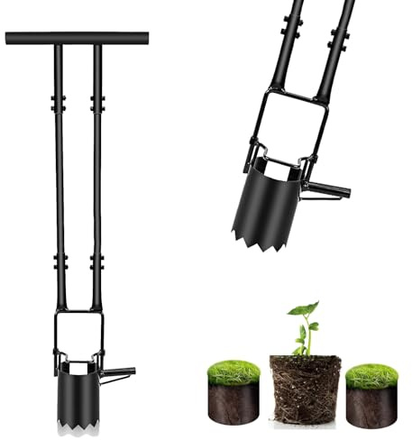 BAKENLON Herramienta para plantar bulbos, plantador de cebolla con plataforma y borde dentado, ayuda para plantar profundamente, tapón de soda robusto para tulipanes, iris, mango largo de narciso