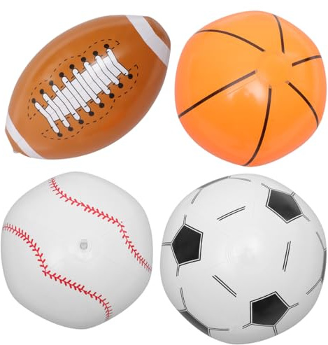 VICASKY Set 4 Mini Palloni da Spiaggia Gonfiabili Calcio, Basket, Baseball e Rugby, Giocattoli Sportivi e Decorazioni Feste Sportive, Leggero e Portatile per Giochi All’aperto