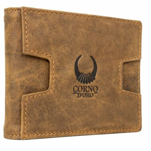 Corno d´Oro Handmade Portmonee Herren Leder mit Geldklammer I Mini Slim Wallet mit RFID Schutz I Kleine Geldbörse Herren für 9 Karten ohne Münzfach im Geschenkbox