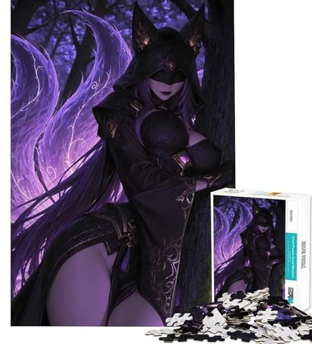 Puzzles pour Adultes 1000 pièces La mystérieuse Fille renarde dans la forêt Sombre Jeu Amusant et éducatif Décoration Murale (38x52cm)