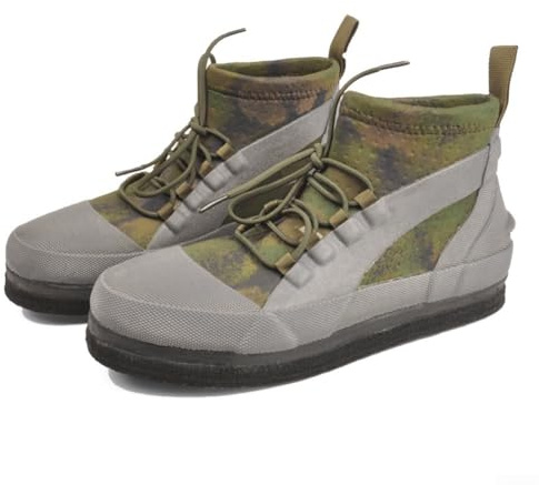 Fastigeaty Botas de pesca de roca, suela de fieltro, zapatos de vadeo con tacos de acero, antideslizantes, calzado de pesca de arrecife, parte superior de neopreno transpirable con agujeros de drenaje