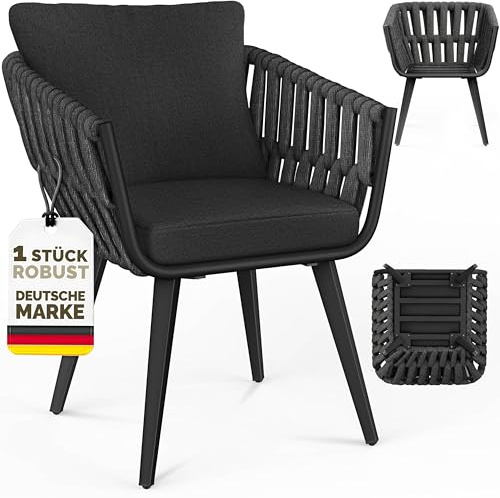tillvex® Gartenstuhl 1 Stück Wetterfest mit Armlehne | Outdoor Stühle bis 160kg belastbar | Gartenstühle UV-beständig | Terrassenstuhl Sessel Gartenmöbel Terrasse Balkon Garten