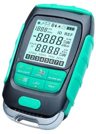 SEVEQIS Tester fibra ottica, MT-7615/7616 Multimetro di potenza in fibra ottica 4 in 1, misuratore + VFL + tester for cavi LAN + torcia elettrica(MT-7615 15mW)