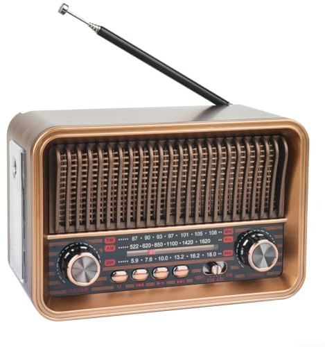 Radio retro con BT5.4 y reproductor MP3, 10 horas de duración de la batería, recepción FM/AM/SW, antena telescópica, USB/TF/AUX, linterna LED, radio portátil vintage para casa y camping, (dorado)