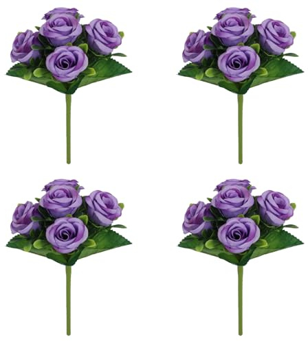 Konstgjord rosbukett – 4 buketter realistiska falska blommor för bordsuppsats, bröllop, trädgård, kök, fest, heminredning
