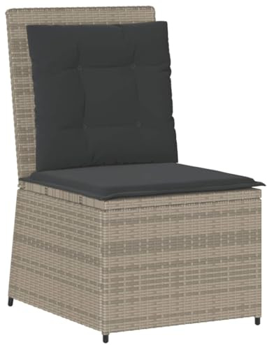 Foknhdi Verstellbarer Gartensessel mit Liegefunktion und Kissen Hellgrau - Poly Rattan Gartensofa Relaxsessel Outdoor Bequemer Einzelsessel mit Verstellbarer Rückenlehne für Garten Balkon