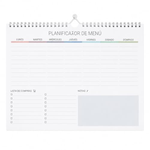 Canvartin Planificador de Menú Semanal, Formato A4, 52 Hojas, Papel Premium 100g, con Lista de la Compra y Notas, Sin Fechas, Hecho a Mano (Planificador de Menú Semanal)