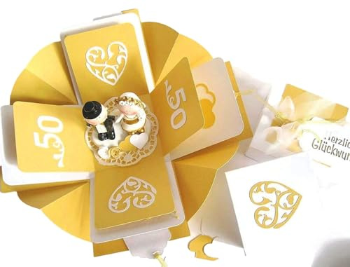 Geldgeschenk Geschenk zur Goldenen Hochzeit Goldene mit Goldpaar Geschenkbox Explosionsbox