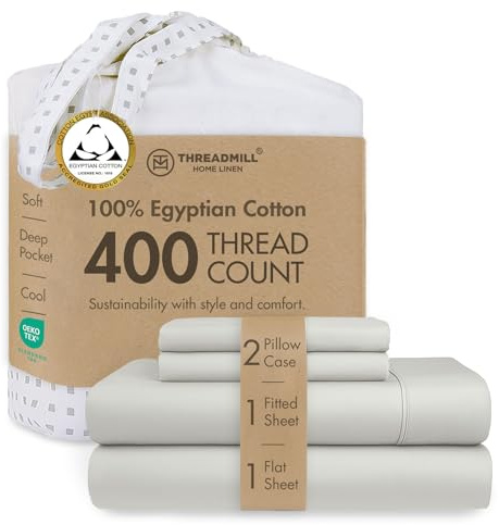Threadmill Home Linen - Juego de Ropa de Cama en satén de 400 Hilos, 100% algodón, Juego de Ropa de Cama de 4 Piezas, sábanas Lisas, Tejido en satén, tamaño Grande, Color Blanco