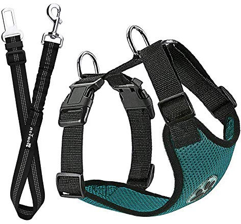 SlowTon Hundegeschirr mit Sicherheitsgurt für Auto, Doppellagiges atmungsaktives Latex-Netzgewebe Welpengeschirr, reguläres Sicherheitsgeschirr Hund für alle alltäglichen Sportarten(Grün, XS)