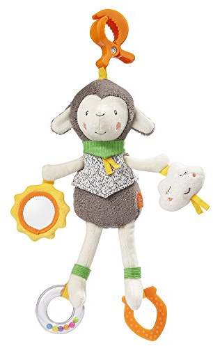 Fehn 061086 Activity-Spieltier Schaf, Motorikspielzeug zum Aufhängen mit Spiegel & Ringen zum Beißen, Greifen und Geräusche erzeugen, Für Babys und Kleinkinder ab 0+ Monaten, mehrfarbig