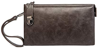 CULASIGN Handgelenktasche PU Leder Herren Business Handtasche Herrentasche Groß Geldbörse Tasche für Männer (Dunkelgrau)