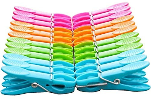 24pcs Assorted Color Large Plastic Clothespins Windproof Hanger Clothes Peg Clip Pins Drying Line Pegs, Air-Drying Clothing Pin Set Utility Clip