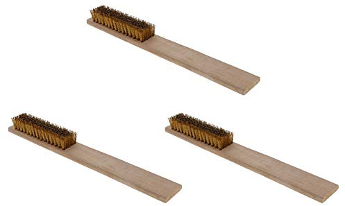 Utoolmart Cepillo de alambre de cobre para arañar con mango de madera curvado, cerdas de alambre para limpieza de escoria y óxido (3 unidades)