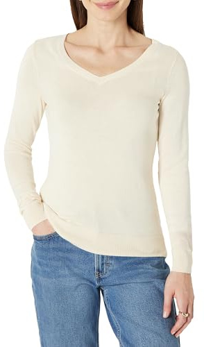 Amazon Essentials Women's Lightweight Long-Sleeve V-Neck Sweater, Ecru, XX-Large