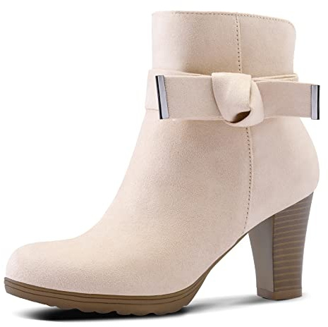 mysoft Women's Ankle Boots Zipper Chunky Stacked Heel Booties