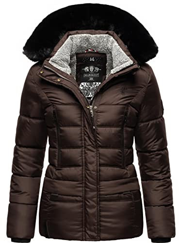 MARIKOO Damen Winterjacke Steppjacke mit abnehmbarem Kunstfell und Kapuze Loveleen Chocolate Gr. S