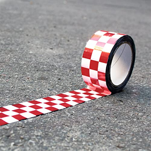 Cinta de embalaje de PVC, diseño a cuadros, silenciosa, 50 mm x 66 m, color rojo y blanco