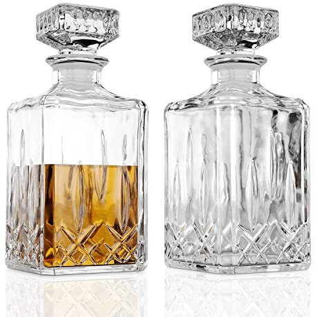 Glass Whiskey Decanter Set Of 2, 40oz Liquor Decanter with Airtight Stopper for Scotch, Liquor, Bourbon, Wine, Mouthwash, Decorative Gift