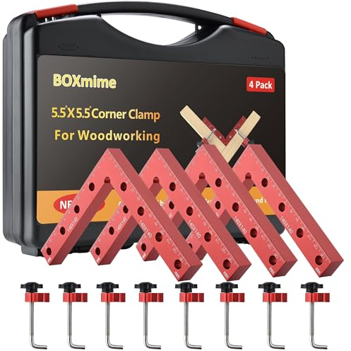 BOXmime 90 Degree Clamp Aluminum Alloy Corner Clamps for Woodworking,5.5 x 5.5Carpenter Right Angle Clamping Square Tools for Box,Shelves,Picture frames,Drawers Cabinets Position (4 PACK)